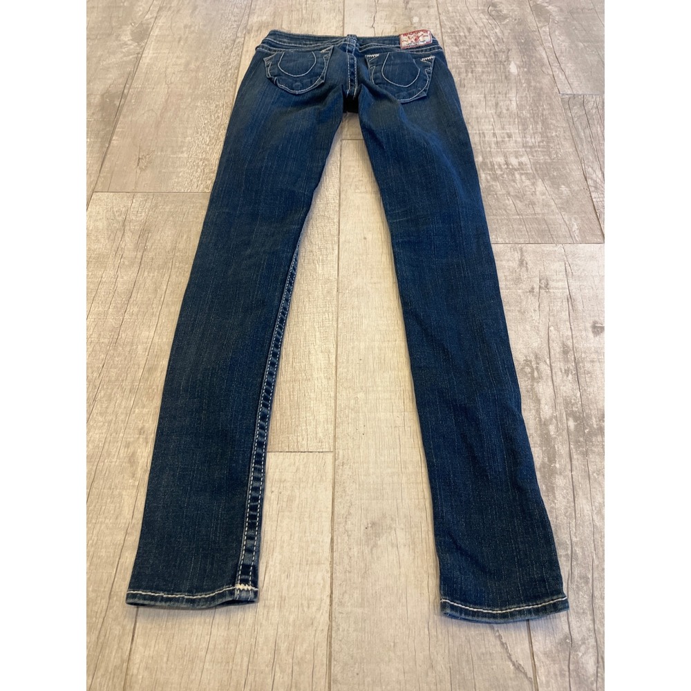 True Religion Stella Big T Skinny Jeans Dark‎ Wash White Stitch Size 26 Low Rise - Picture 9 of 10